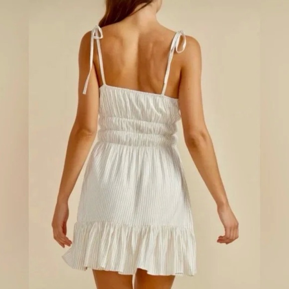 MINKPINK Koa Strappy Mini Dress White & Beige Stripes - Picture 4 of 4